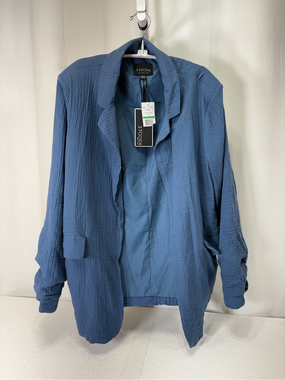 Stoosh Slate Blue Textured Open Blazer 4263